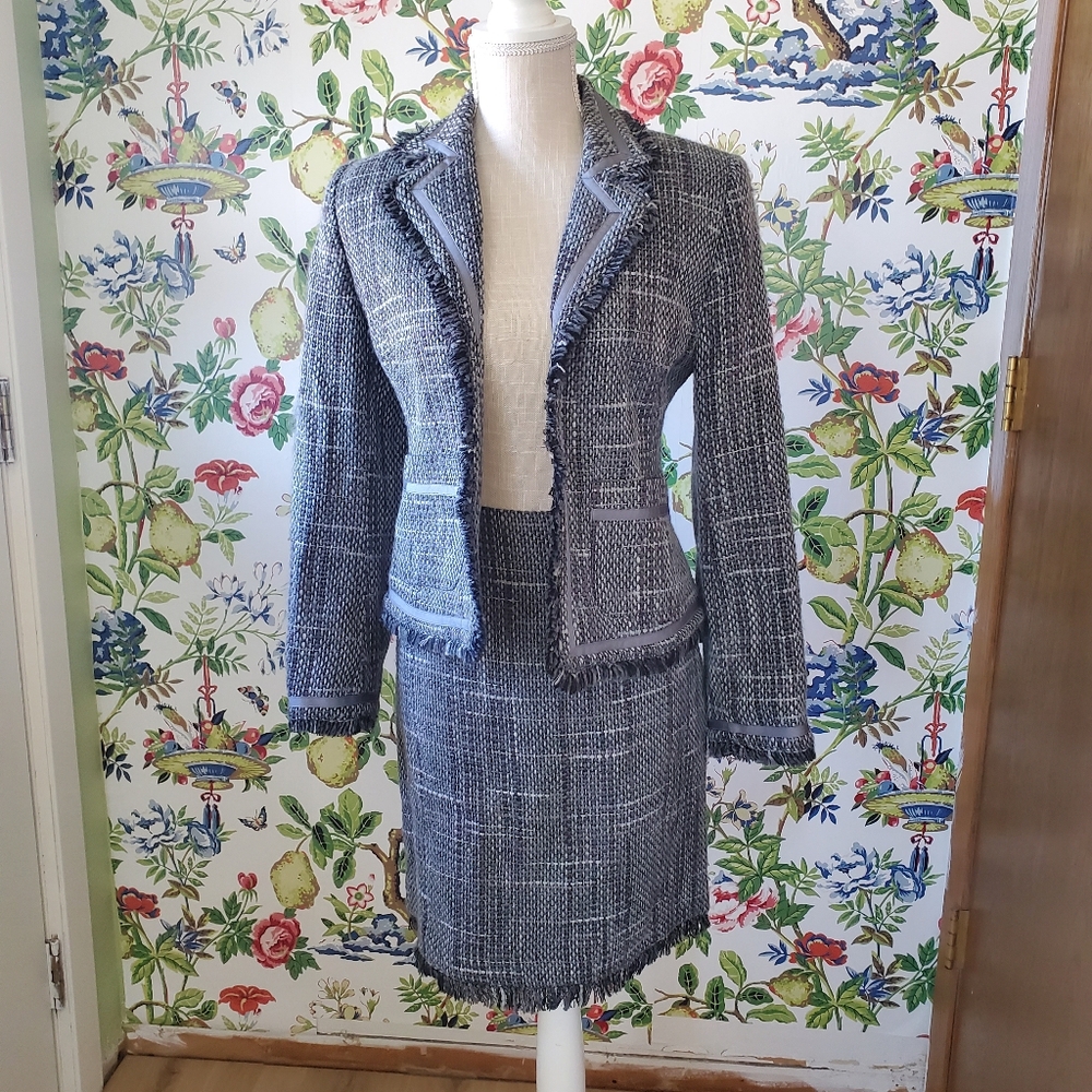 Josephine Chaus Gray Tweed Blazer and Skirt Set
